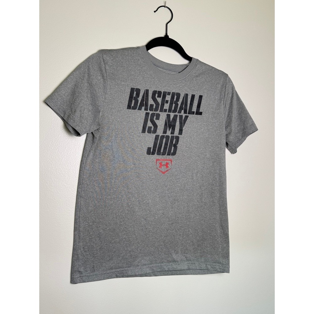 Under Armour Youth Large Gray Baseball Is My Job HeatGear T-Shirt 1281203